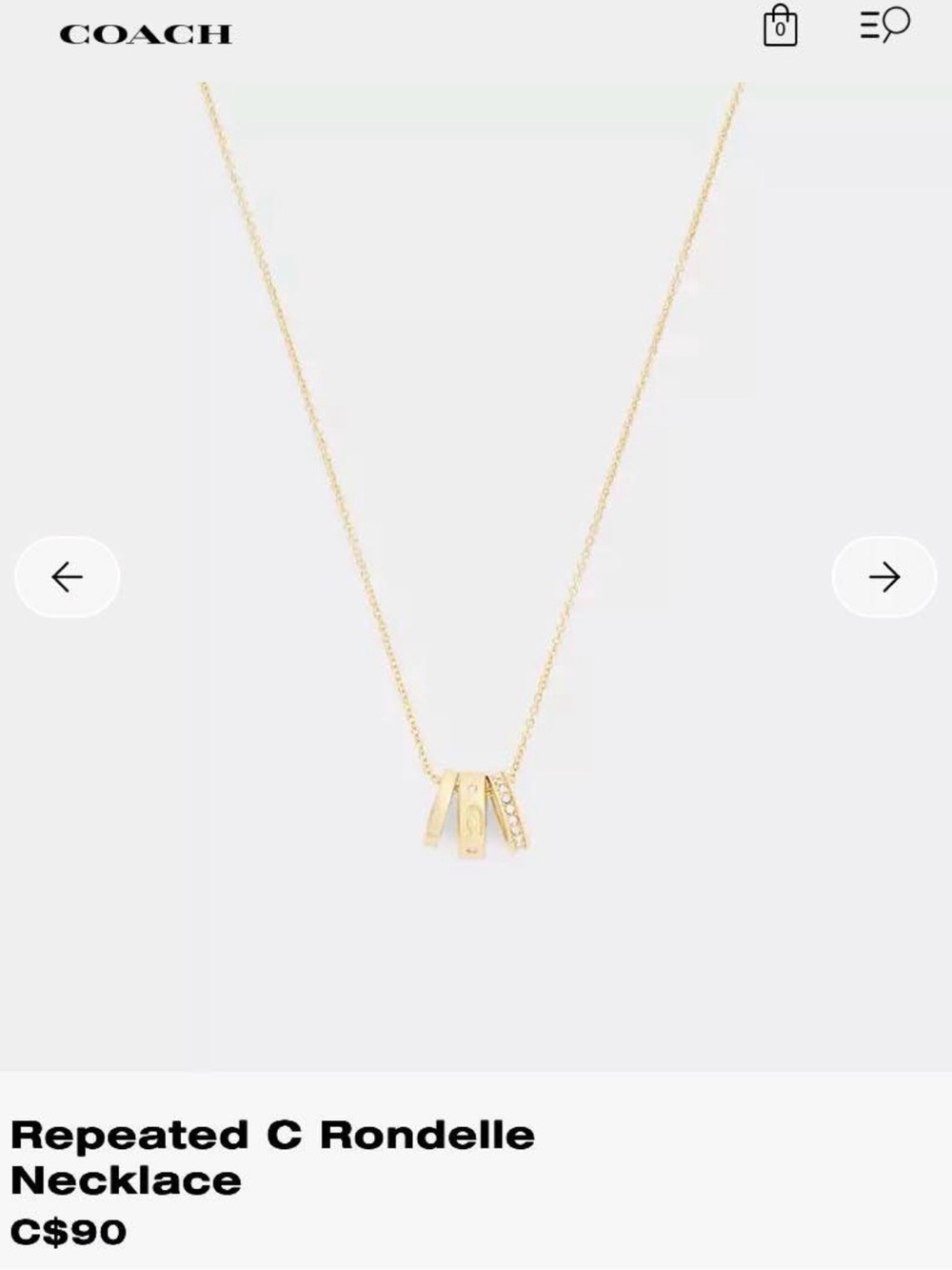Coach Gold-tone Triple Rod Pendant Necklace